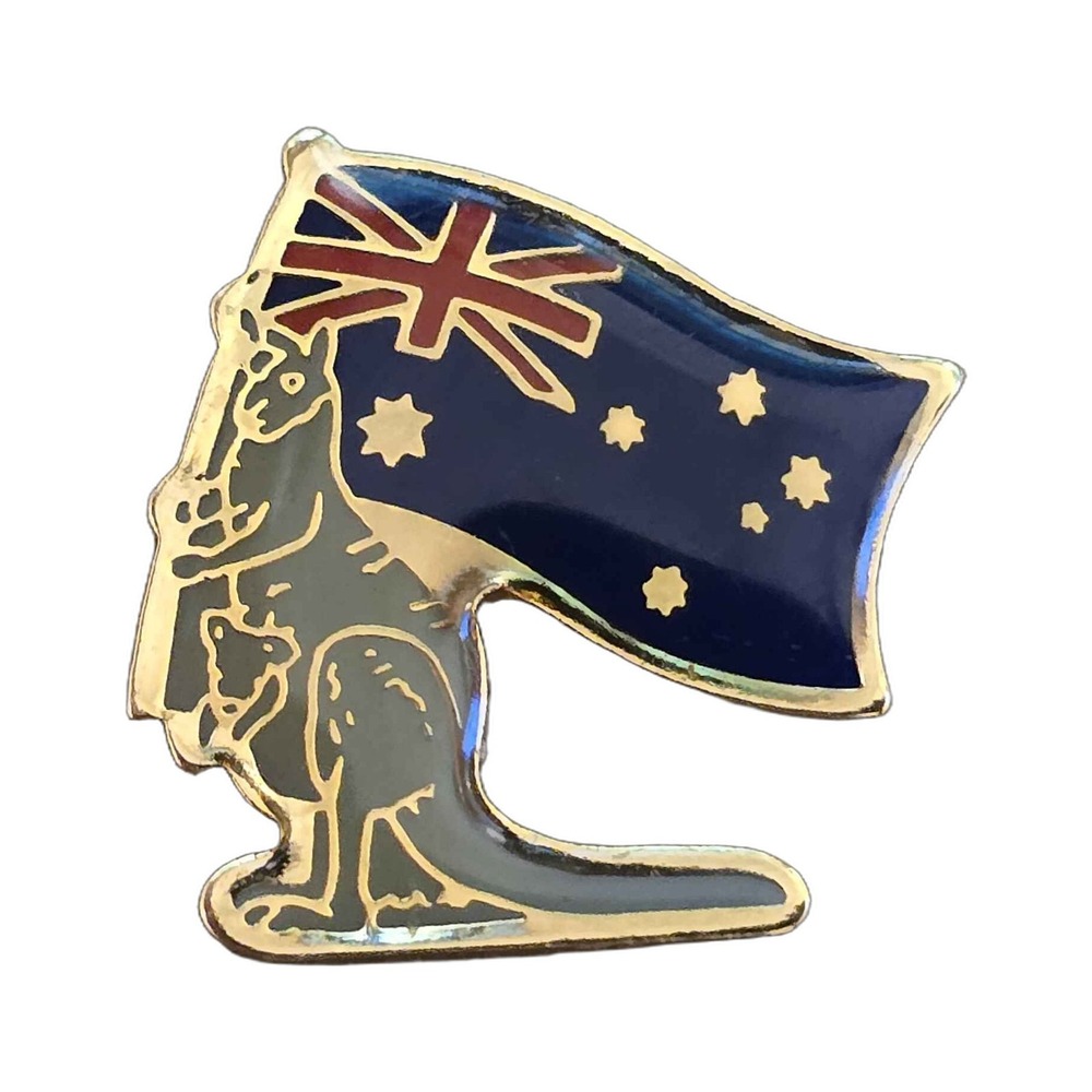 Australian Flag Kangaroo Gold Tone Enamel Lapel Vest Hat Pin K6